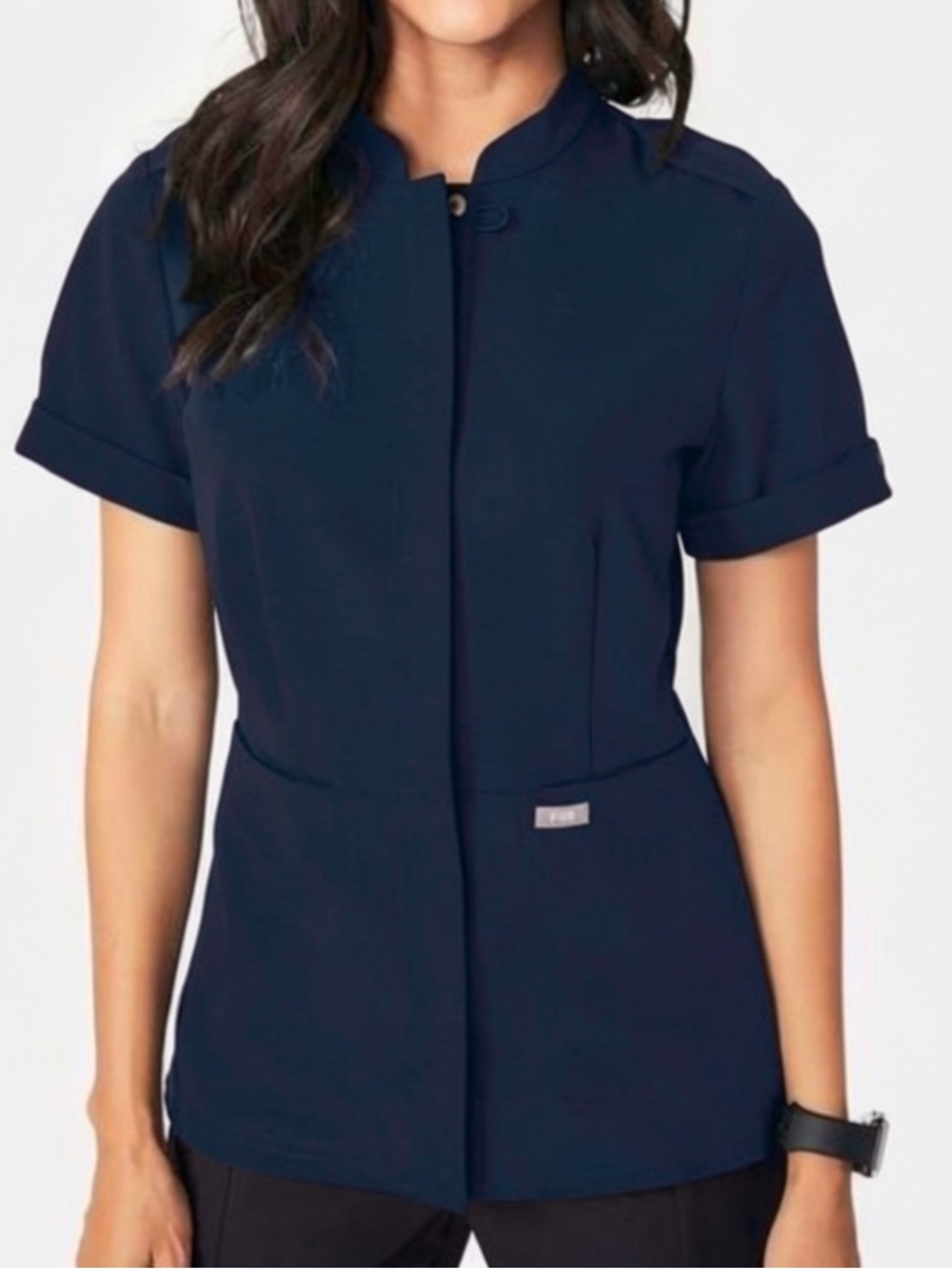 FIGS Epaulet Camp Scrub Lira Top In Navy